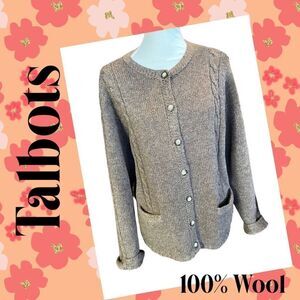 Talbots Taupe/Brown Wool Button-Front Cardigan